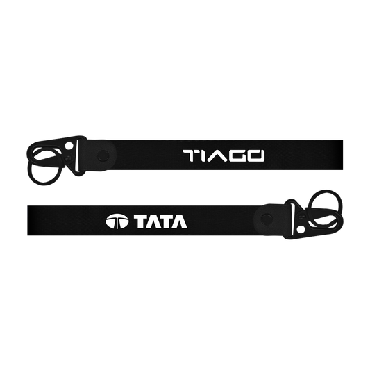 Two black straps with 'Tiago' and 'Tata' branding on a white background