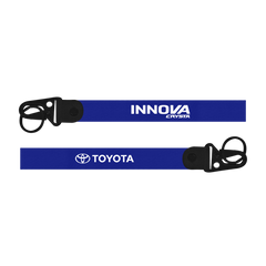 Two blue lanyards with 'Innova' and 'Toyota' logos on a white background