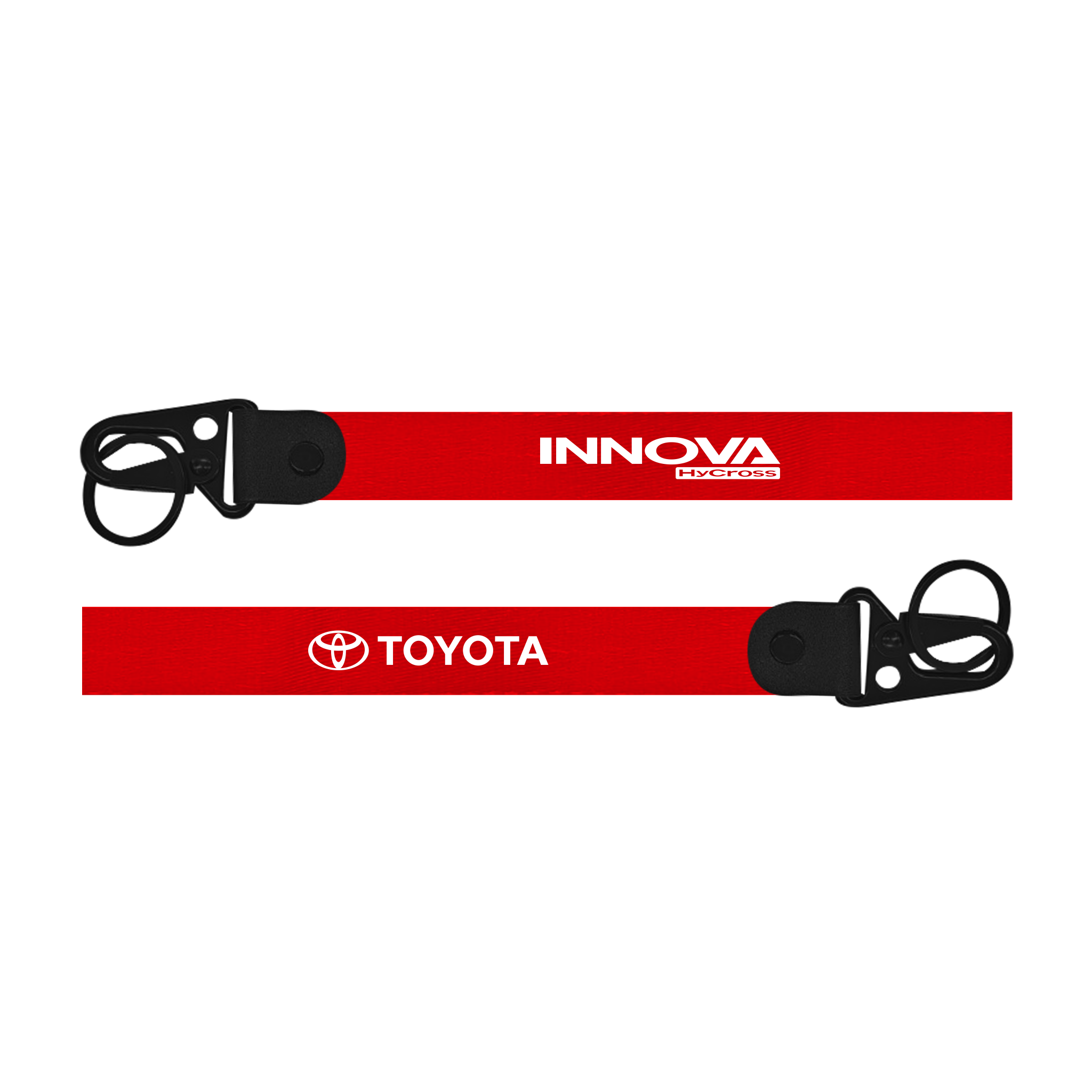 Two red lanyards with 'Innova' and 'Toyota' logos on a white background