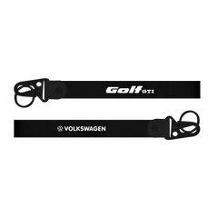 Two black lanyards with 'Golf GTI' and 'Volkswagen' branding on a white background. Car keychain for Volkswagen Polo GTI custom fabric lanyard keychai