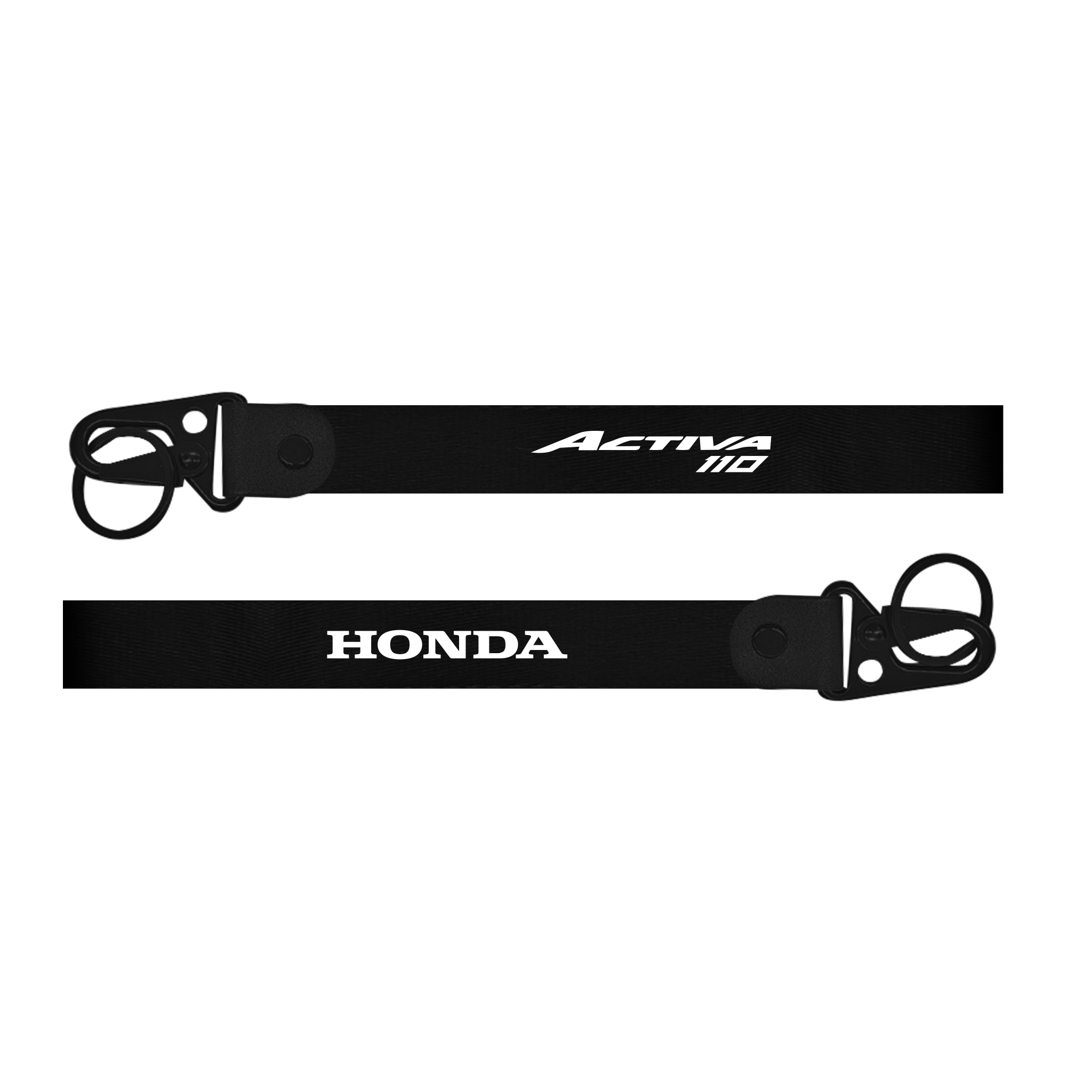 Two black keychains with 'Honda' and 'Activa 110' branding on a white background.