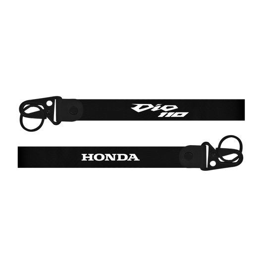 Two black lanyards with 'Dio 110' and 'Honda' branding on a white background
