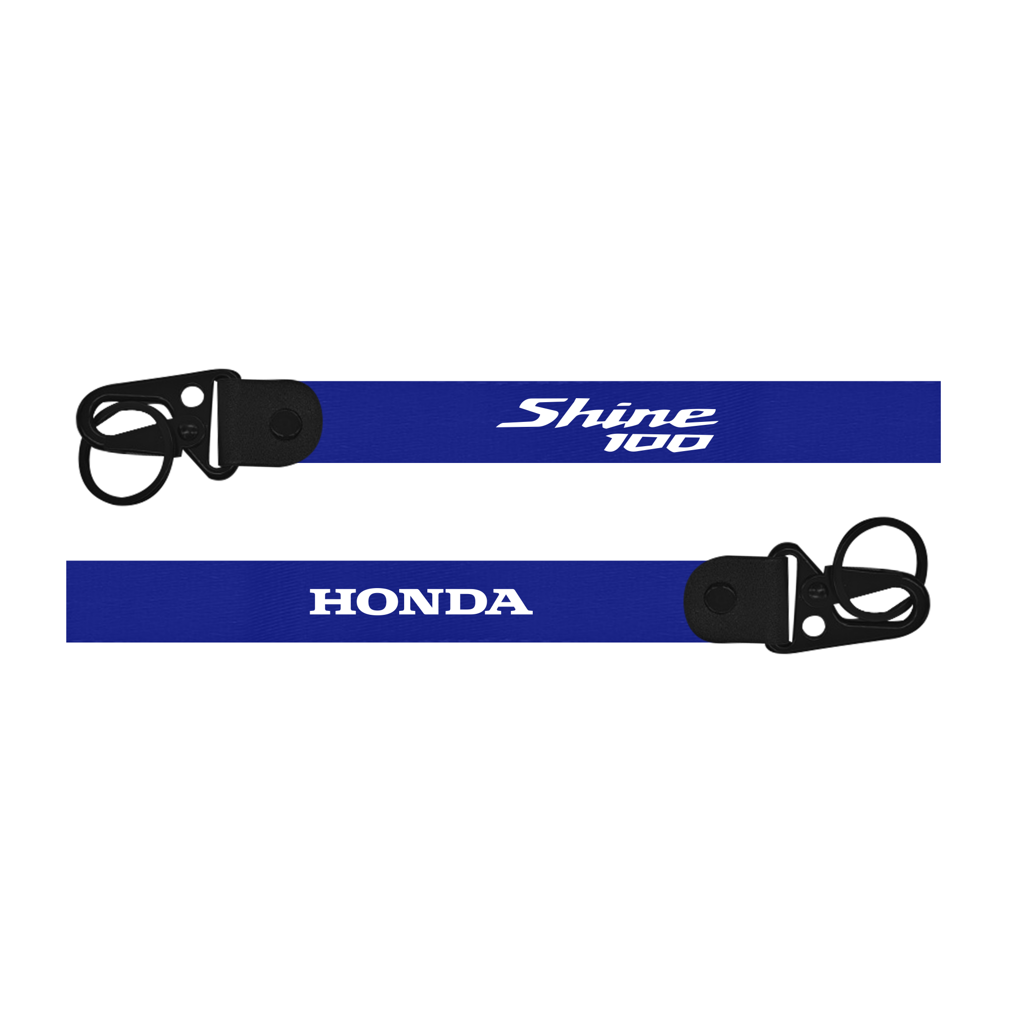 Two blue lanyards with 'Shine 100' and 'Honda' branding on a white background.