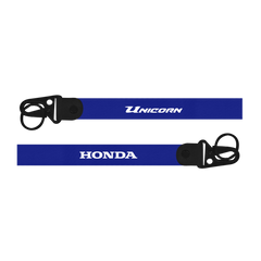 Two blue lanyards with 'Unicorn' and 'Honda' branding on a white background