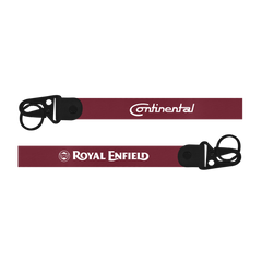 Two maroon straps with 'Continental' and 'Royal Enfield' logos on a white background