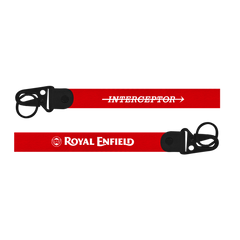 Red lanyard with 'Interceptor' and 'Royal Enfield' branding on a white background