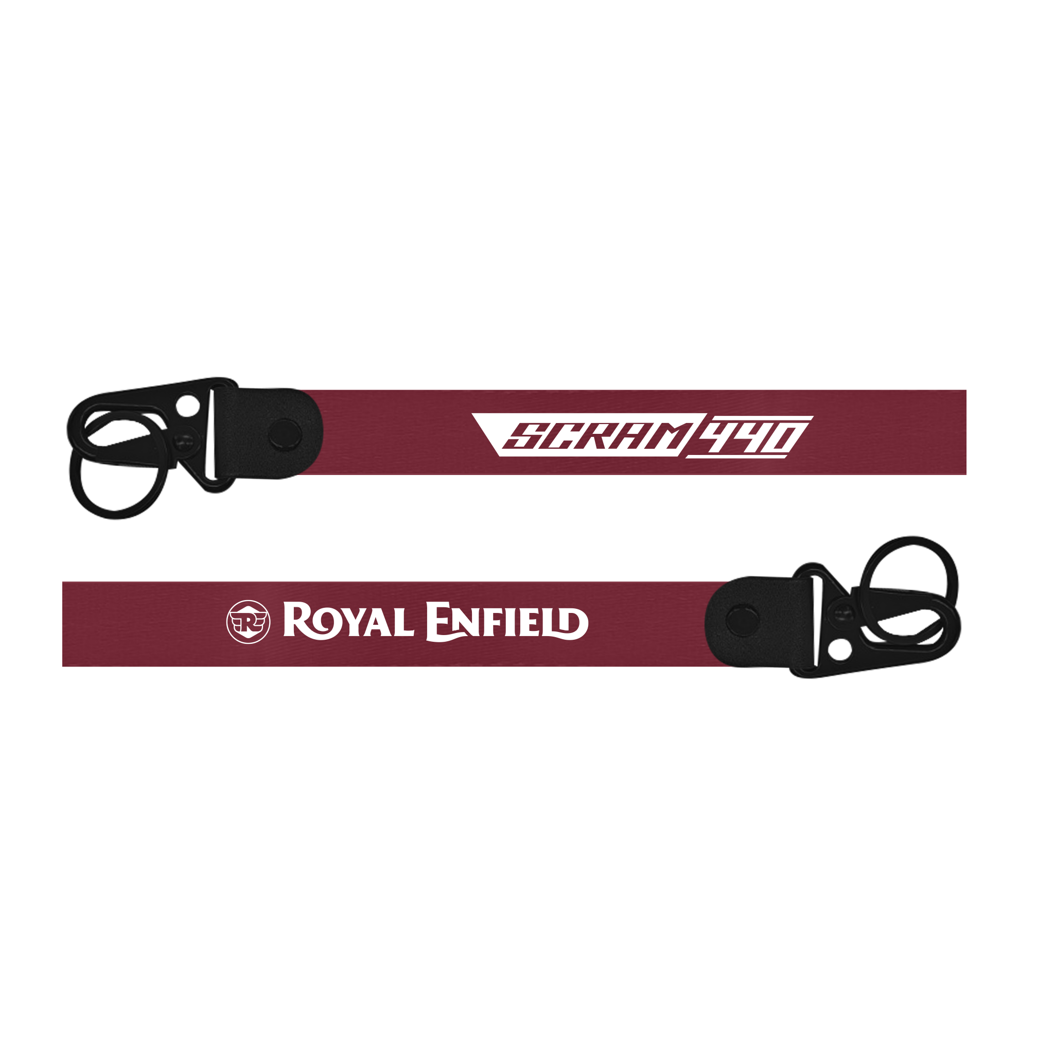 Two motorcycle chain guards with 'Scram 400' and 'Royal Enfield' branding on a white background.