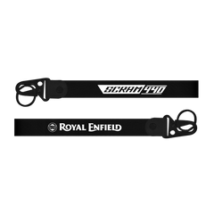 Two black straps with 'Scream 440' and 'Royal Enfield' branding on a white background.