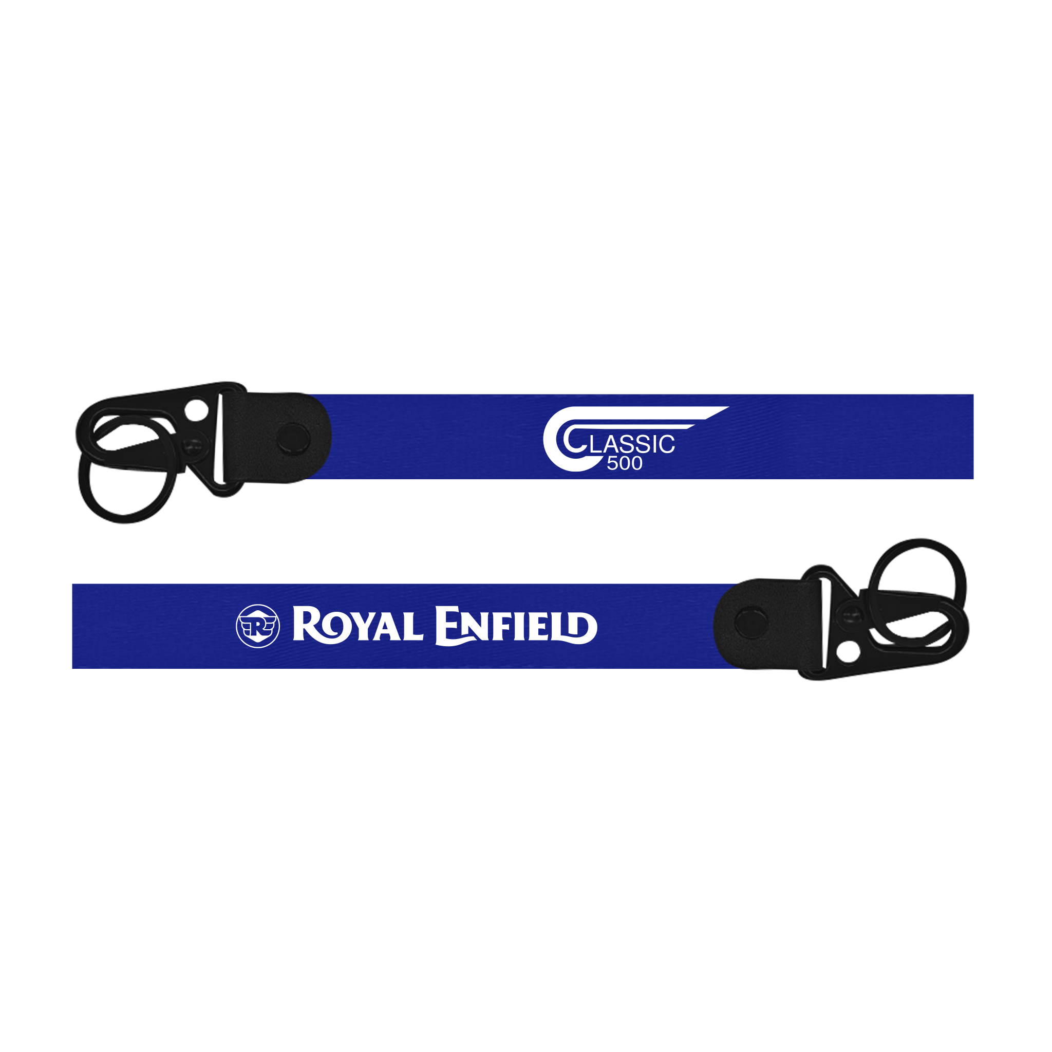 Two blue lanyards with 'Royal Enfield' branding on a white background