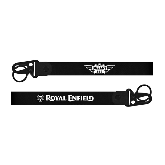 Two black leather straps with Royal Enfield branding on a white background