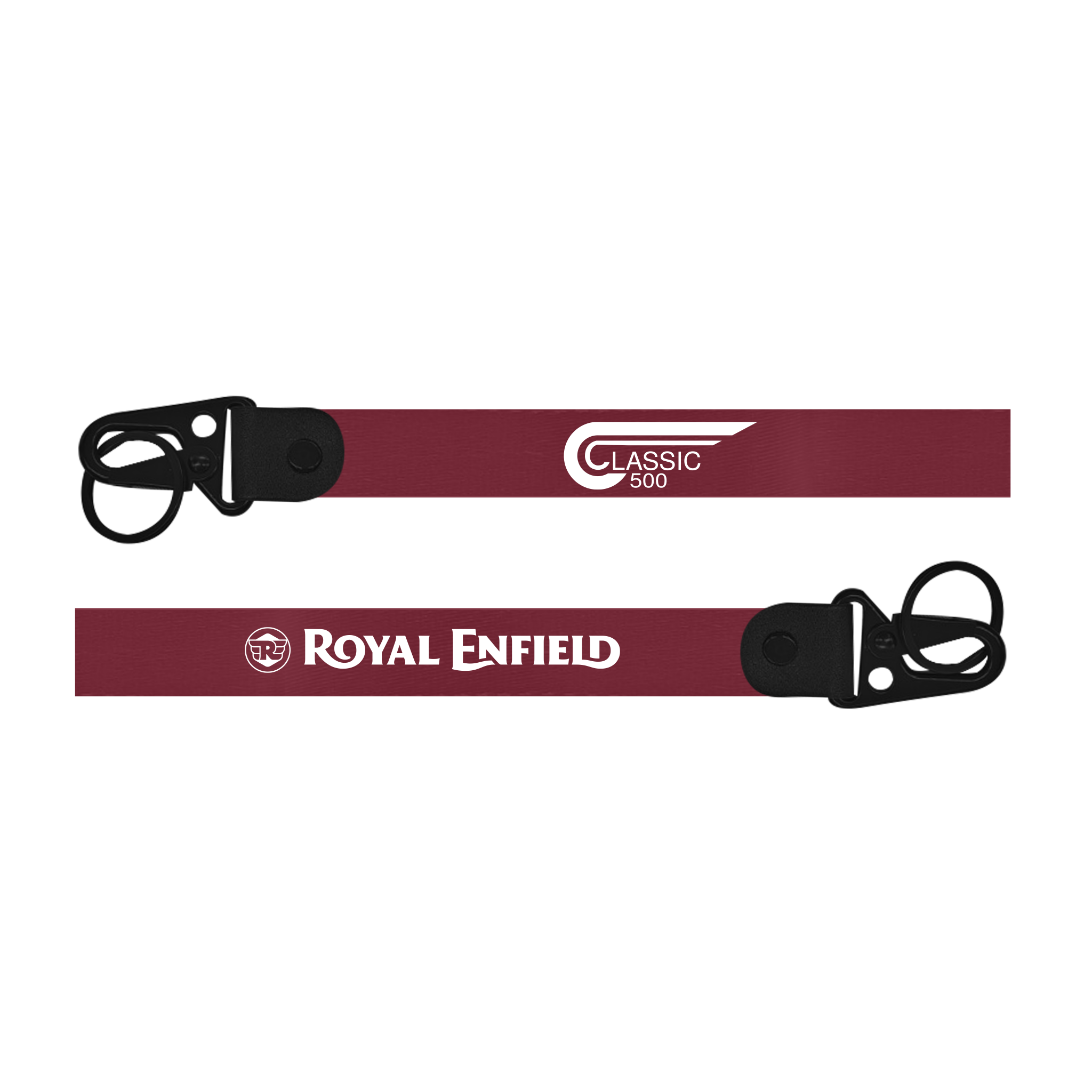 Two maroon lanyards with 'Royal Enfield' branding on a white background
