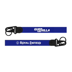 Two blue lanyards with brand names on a white background