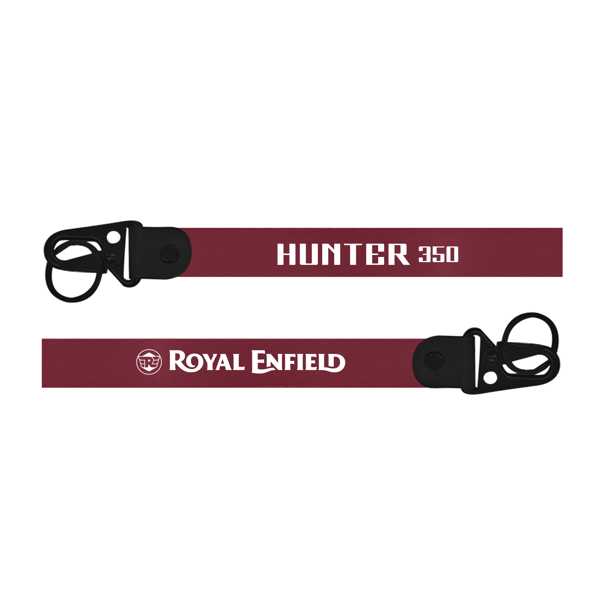 Two motorcycle seat covers with 'Hunter 350' and 'Royal Enfield' branding on a white background.
