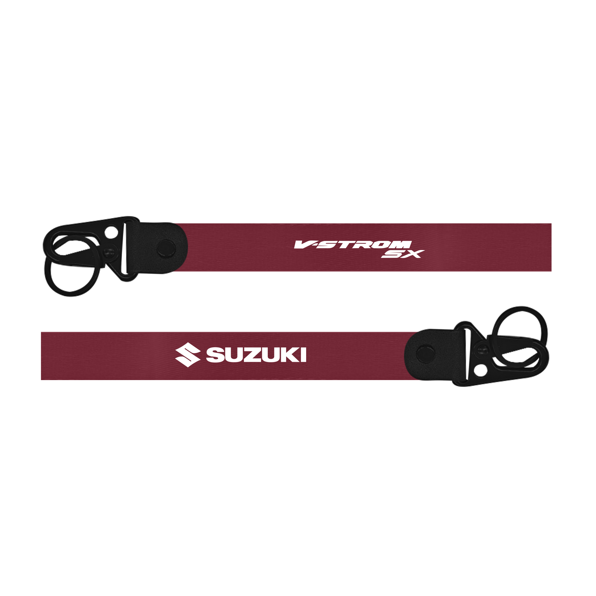 Maroon lanyard with Suzuki and V-Strom SX branding on a white background