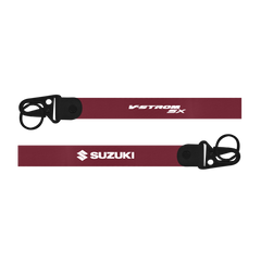 Maroon lanyard with Suzuki and V-Strom SX branding on a white background