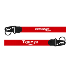Two red lanyards with 'Scrambler 400x' and 'Triumph' branding on a white background.