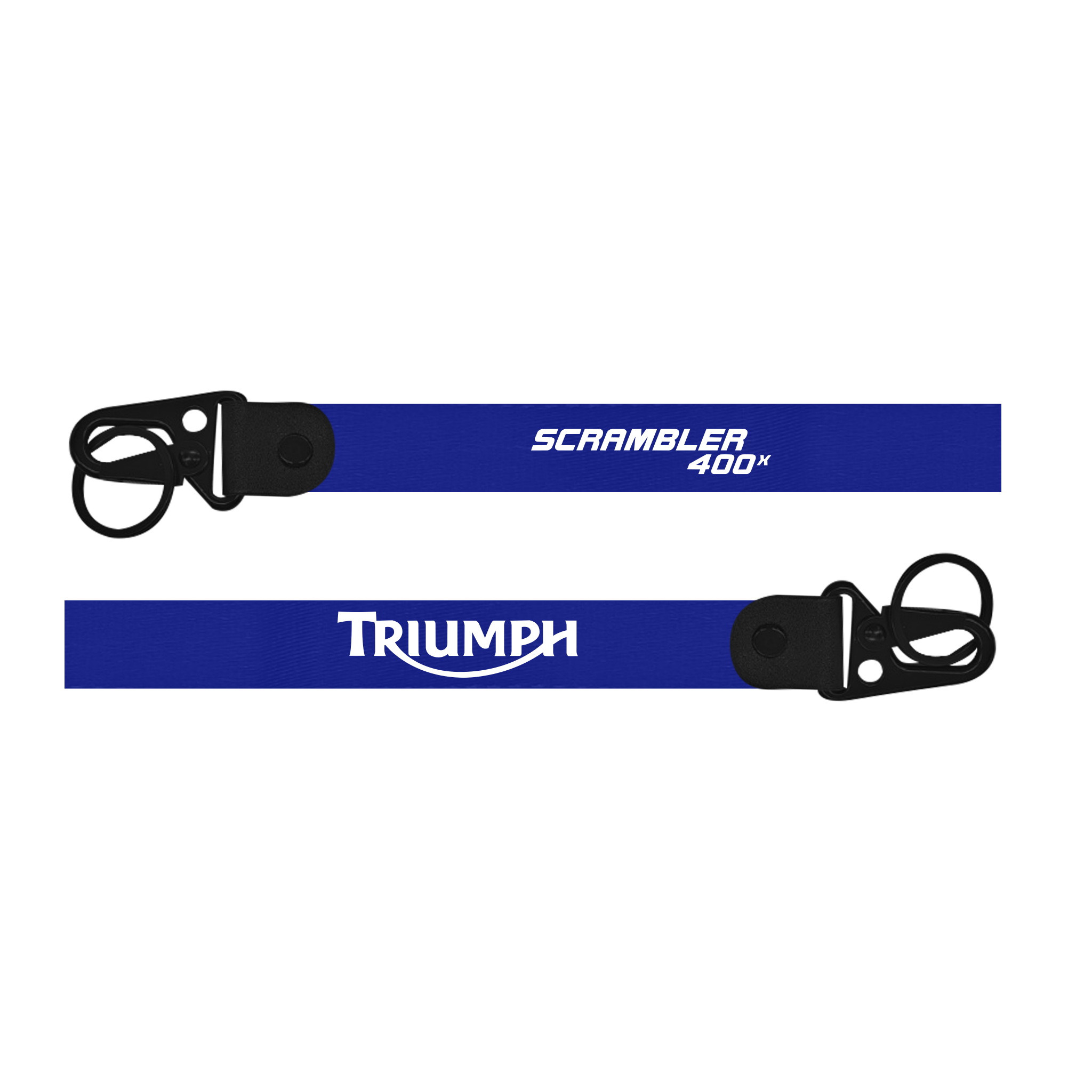 Two blue lanyards with 'Triumph' and 'Scrambler 400x' branding on a white background.