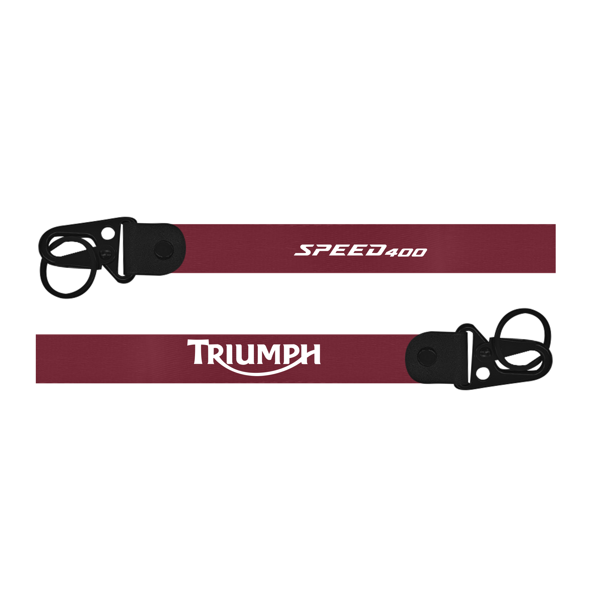 Maroon lanyard with 'Speed 400' and 'Triumph' branding on a white background
