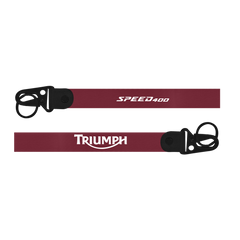 Maroon lanyard with 'Speed 400' and 'Triumph' branding on a white background