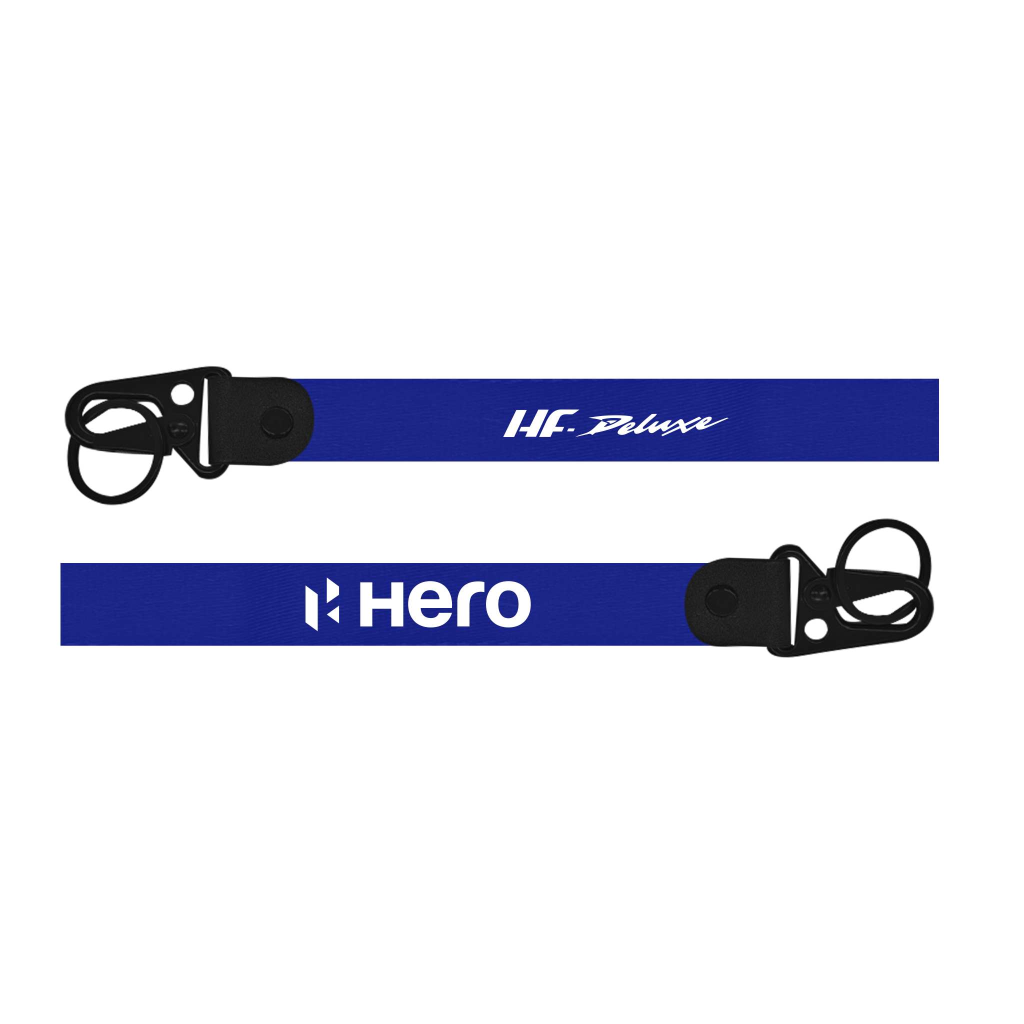 Two blue lanyards with 'Hero' branding on a white background