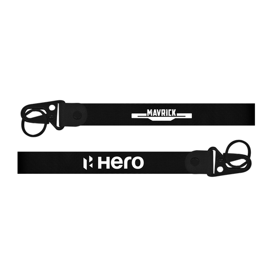 Two black straps with 'Maverick' and 'Hero' branding on a white background
