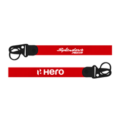 Two red lanyards with 'Splendor' and 'Hero' branding on a white background