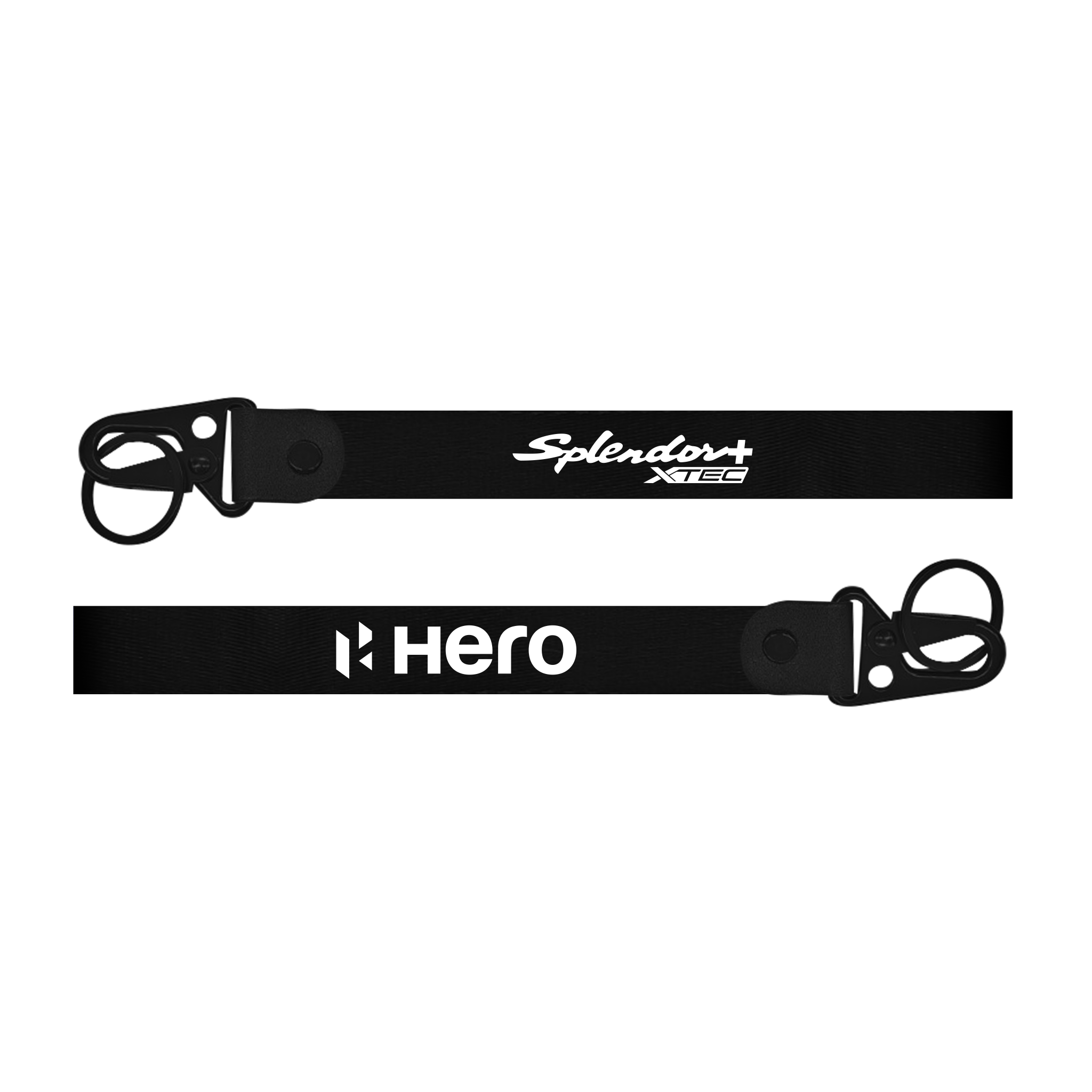Two black straps with 'Splendor X' and 'Hero' branding on a white background