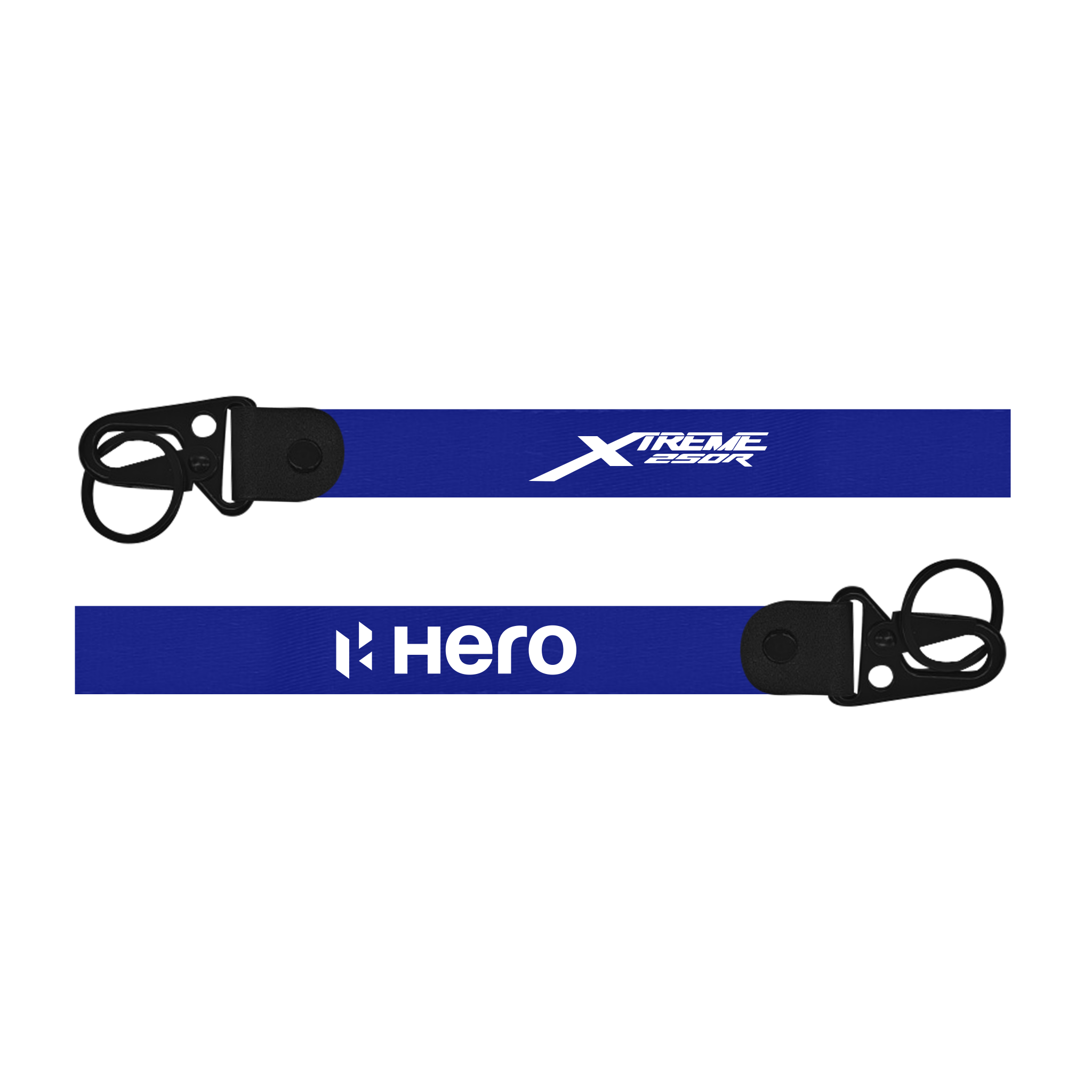 Two blue lanyards with 'Xtreme' and 'Hero' branding on a white background