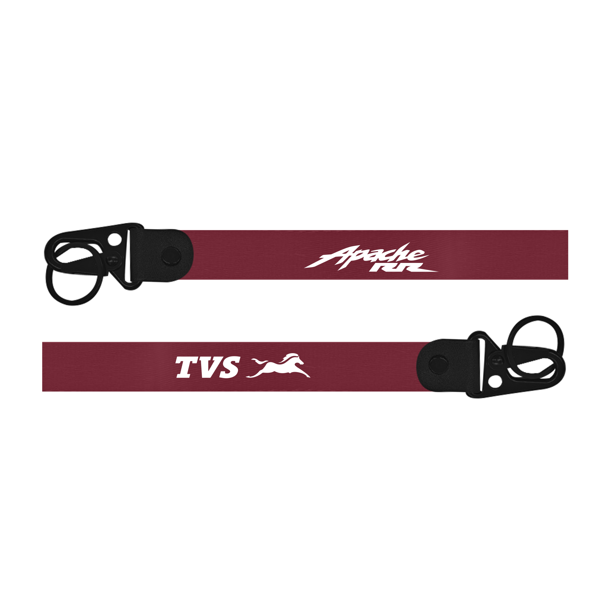 Maroon lanyard with 'Apache Run' and 'TVS' logos on a white background