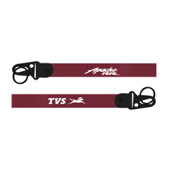 Maroon lanyard with 'Apache Run' and 'TVS' logos on a white background