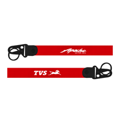 Two red lanyards with Apache and TVS logos on a white background