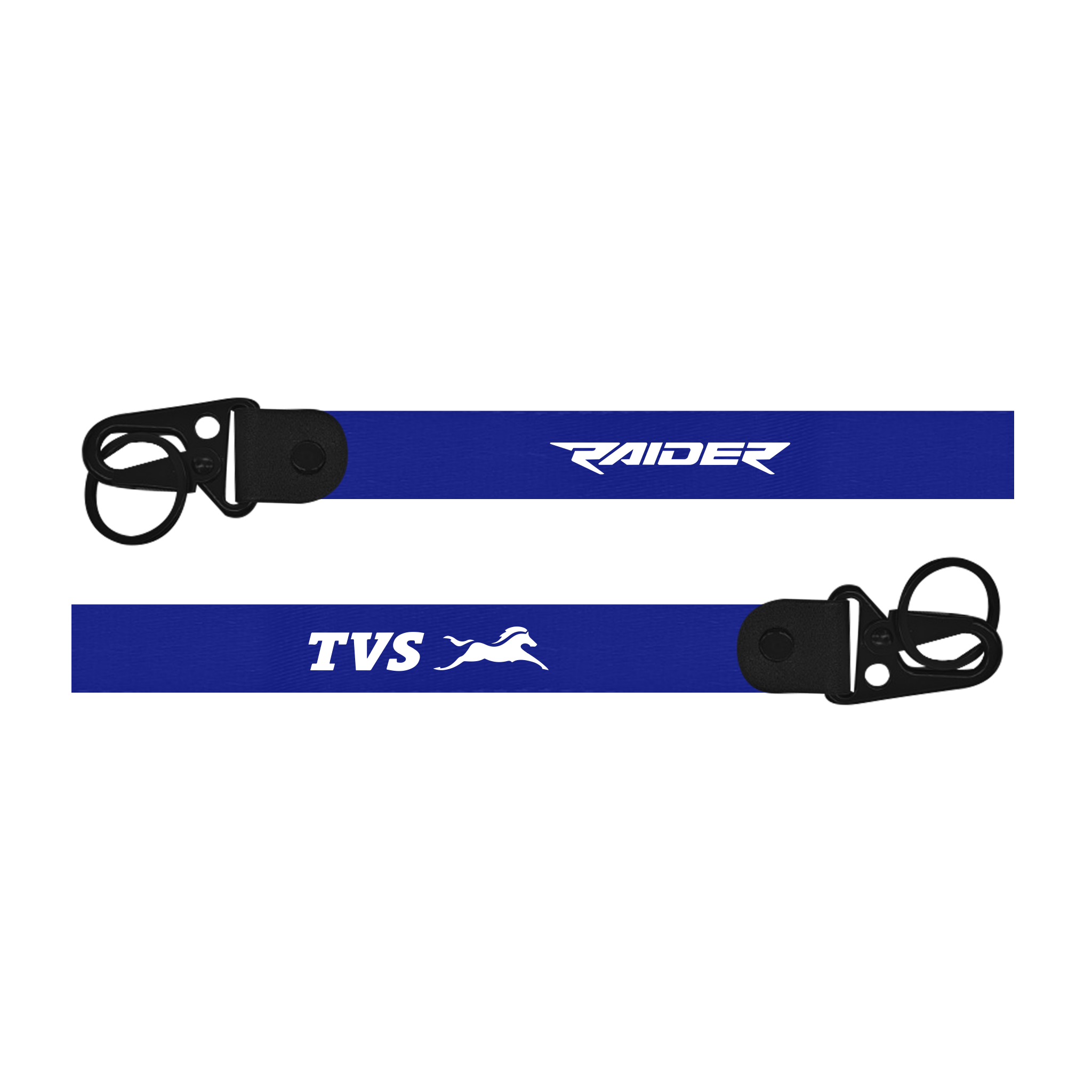Two blue lanyards with 'TVS' and 'Raider' branding on a white background
