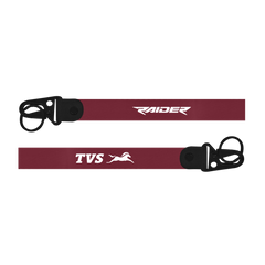 Two maroon straps with 'TVS' and 'Raider' branding on a white background