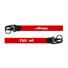 Red lanyard with Apache and TVS logos on a white background