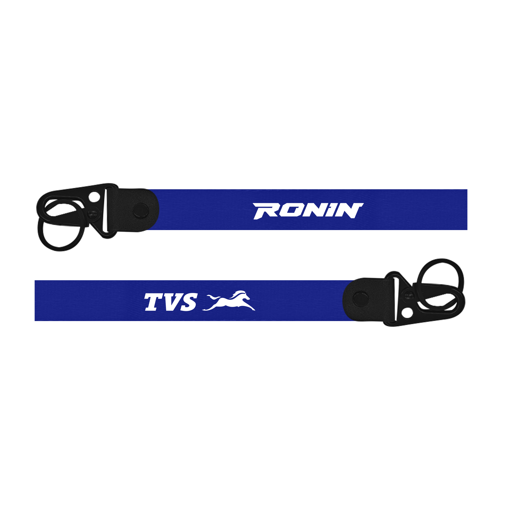 Two blue lanyards with 'TVS Ronin' branding on a white background
