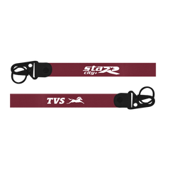 Two maroon lanyards with 'TVS' and 'Star City+' logos on a white background