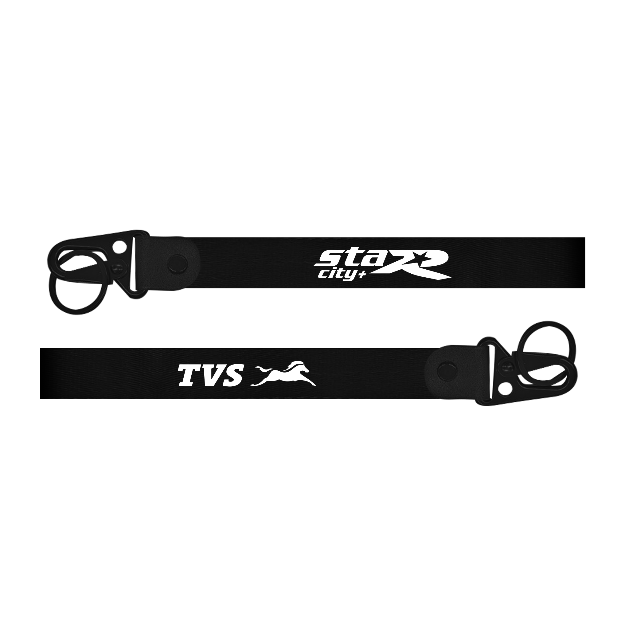 Two black straps with 'TVS' and 'Storx' logos on a white background