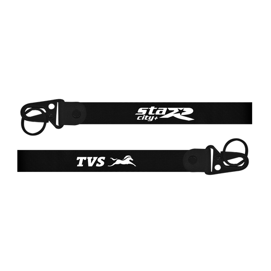 Two black straps with 'TVS' and 'Storx' logos on a white background