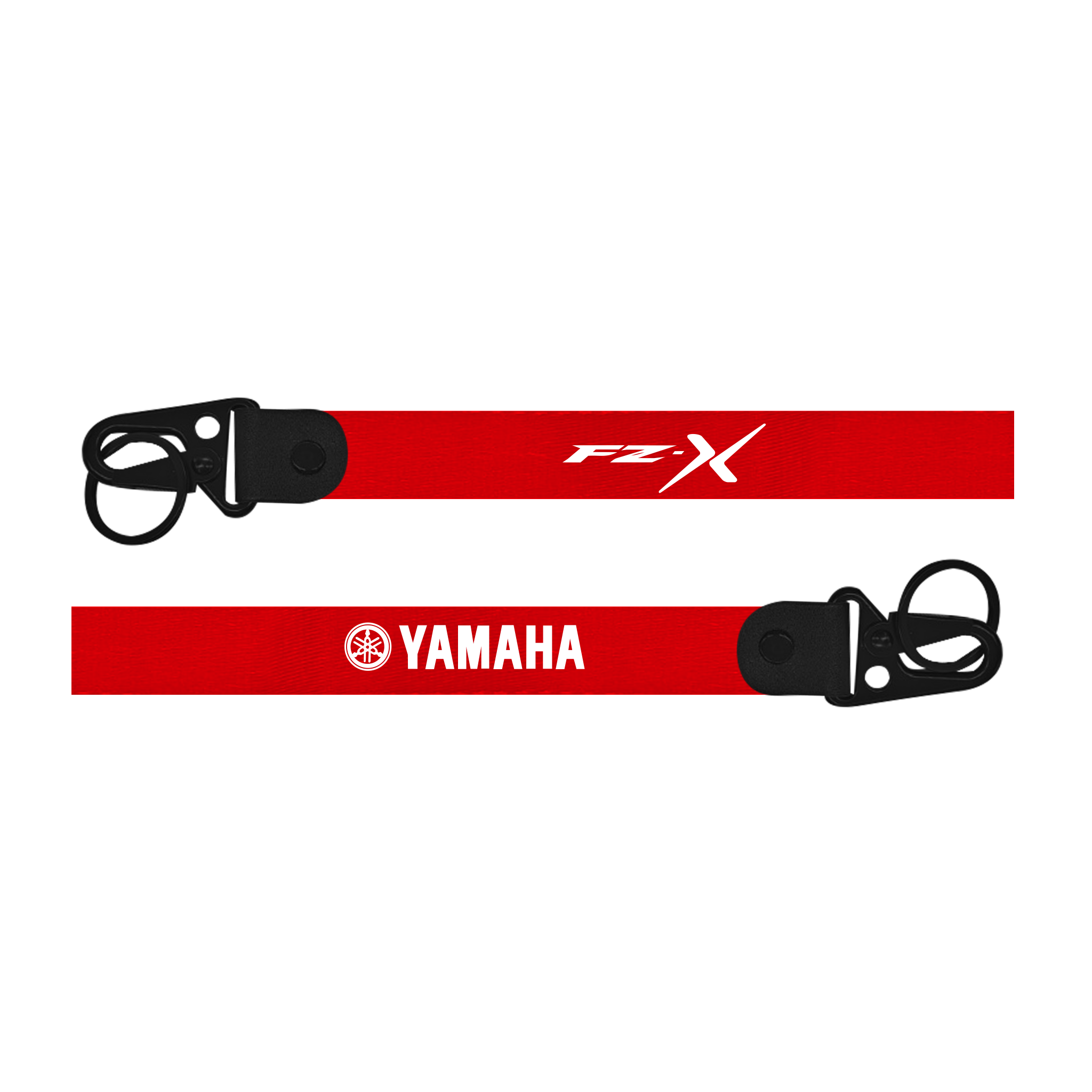 Red lanyard with 'FZ-X' and 'Yamaha' logos on a white background