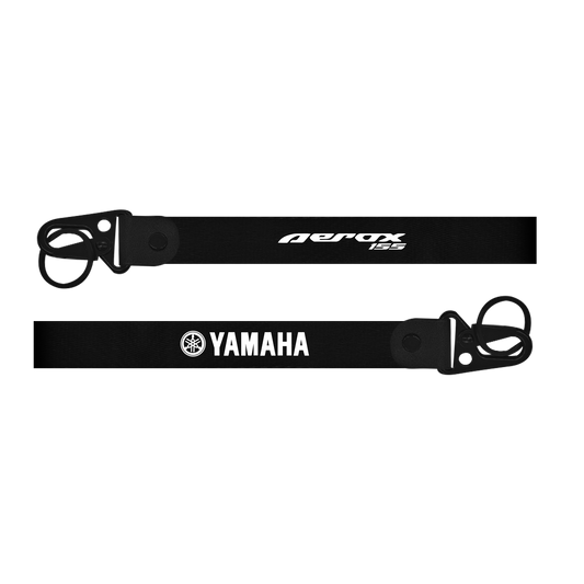 Two black lanyards with 'aerox 125' and 'Yamaha' branding on a white background.
