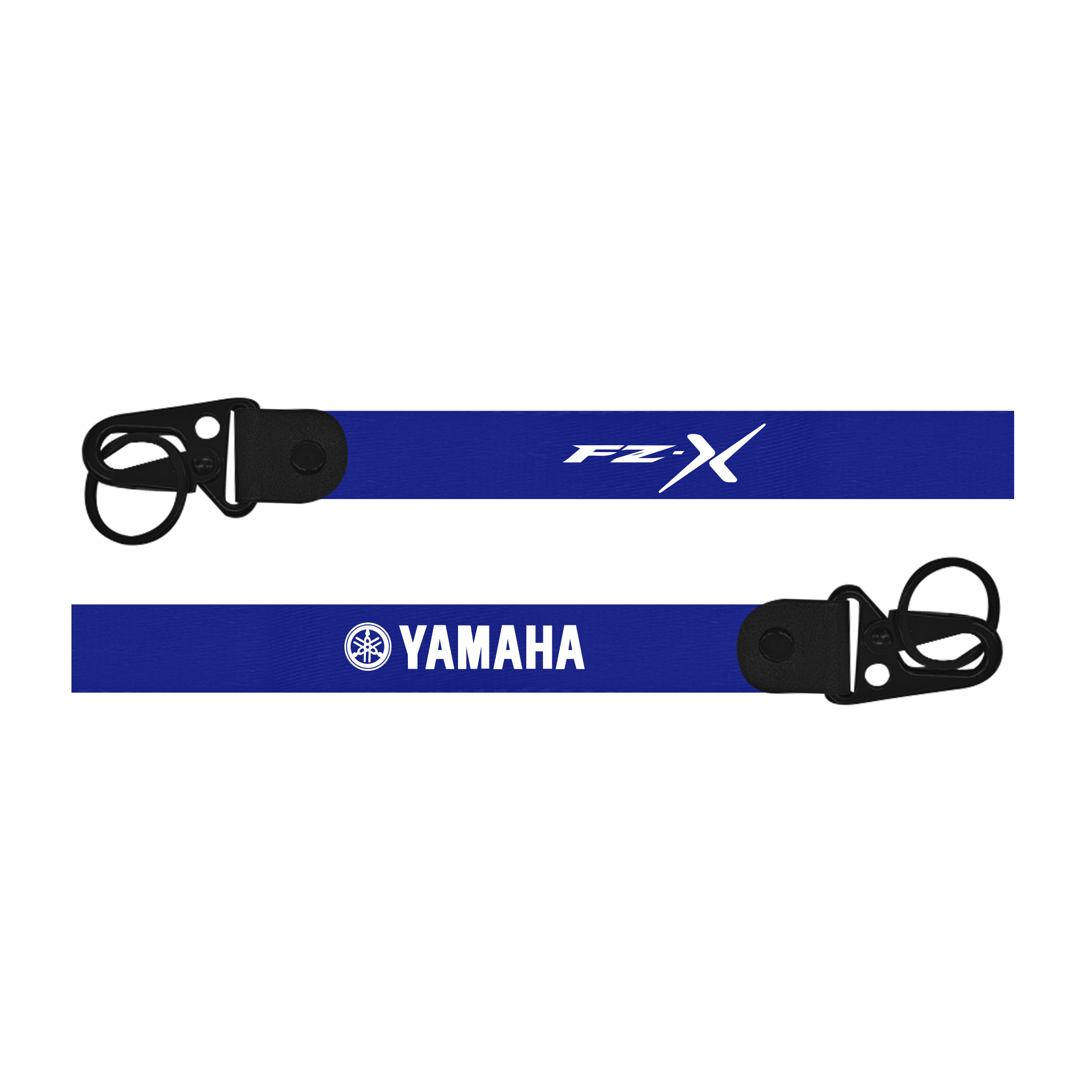 Two blue straps with 'FZ-X' and 'Yamaha' branding on a white background
