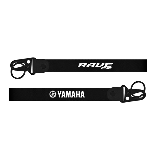 Two black lanyards with 'RAVE FZ' and 'Yamaha' branding on a white background