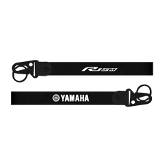 Two black straps with RJSM and Yamaha logos on a white background