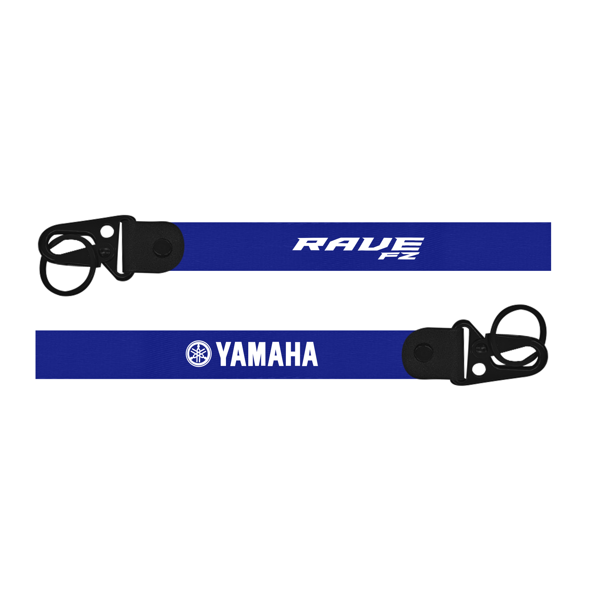Two blue lanyards with 'RAVE FZ' and 'Yamaha' branding on a white background