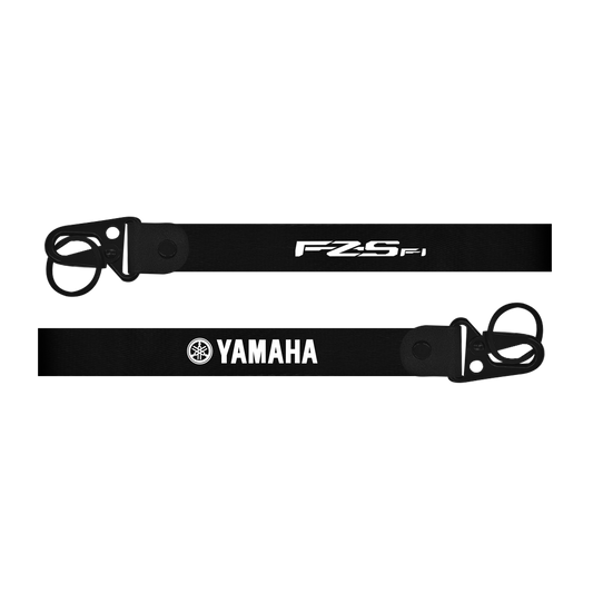 Two black straps with 'FZS FI' and 'Yamaha' branding on a white background