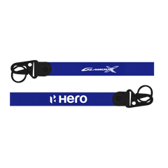 Two blue lanyards with 'GlamorX' and 'Hero' branding on a white background