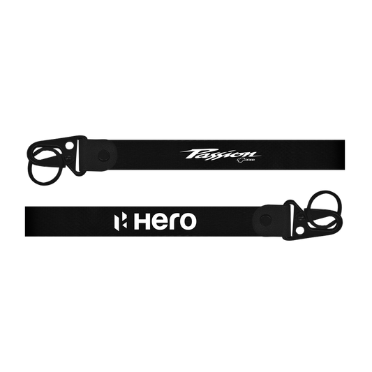 Two black straps with 'Passion' and 'Hero' branding on a white background