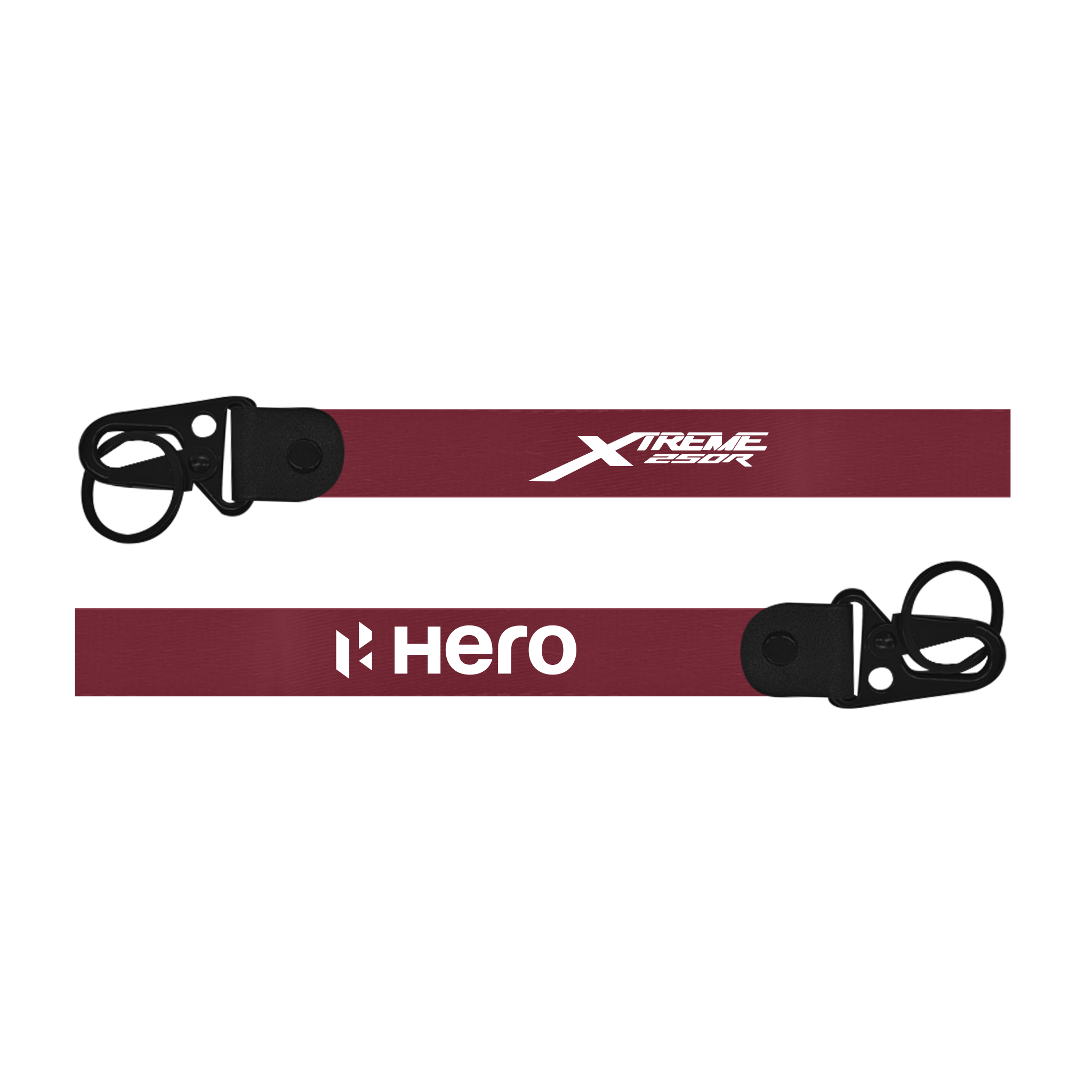 Two maroon lanyards with black ends and visible branding on a white background