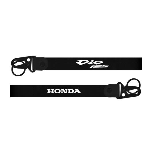 Two black lanyards with 'Dio 125' and 'Honda' branding on a white background