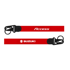 Two red lanyards with 'Access' and 'Suzuki' branding on a white background